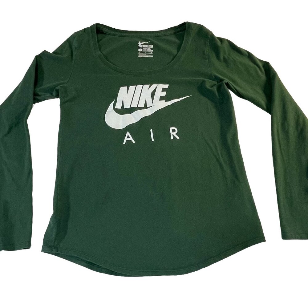 Nike Air Long Sleeve Graphic Tee Green White Logo Women's Small